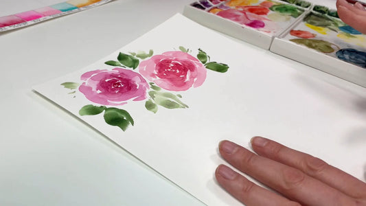 Supplies for painting watercolor roses
