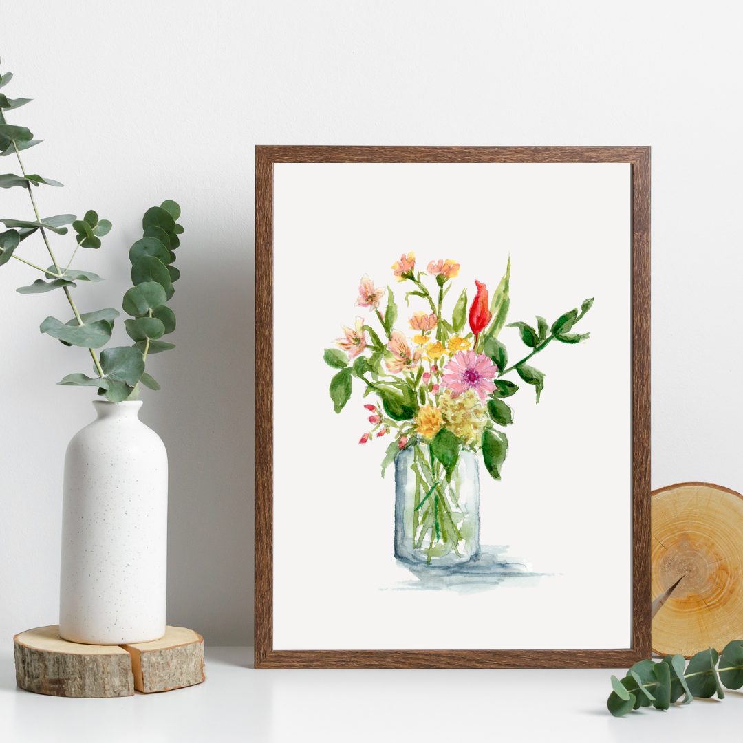 "Mason Jar Zinnia" Print