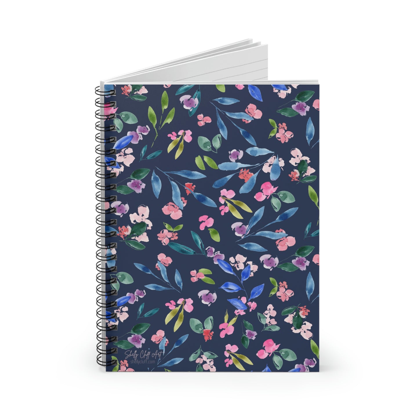 Blue Floral Spiral Notebook - Ruled Line