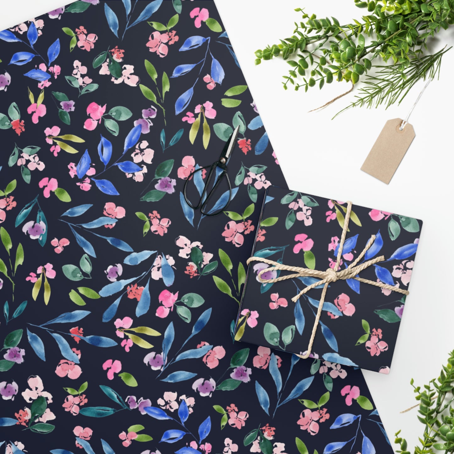 Loose Floral Wrapping Paper Blue