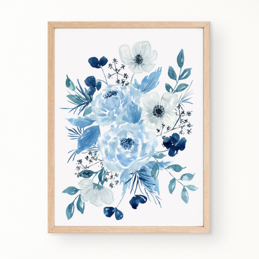 "Blue Monochrome Florals" Print