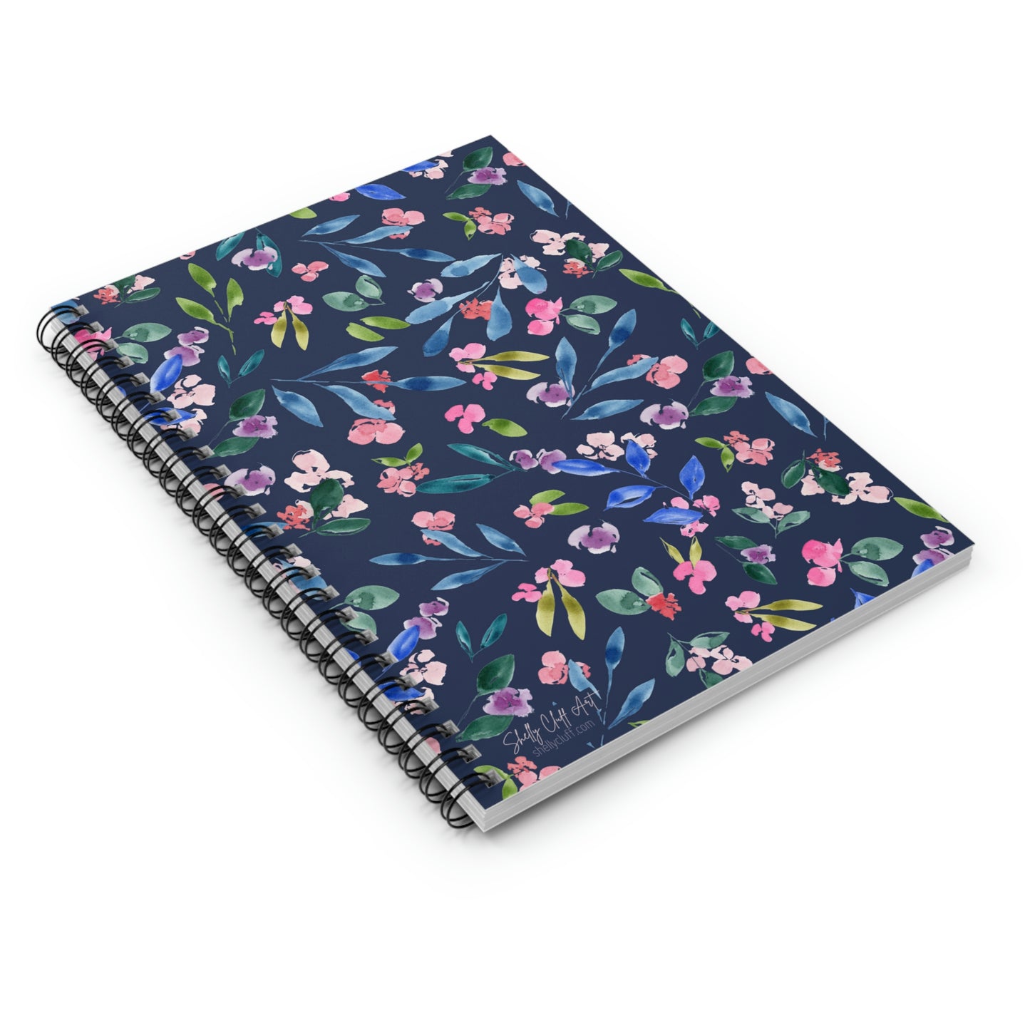 Blue Floral Spiral Notebook - Ruled Line