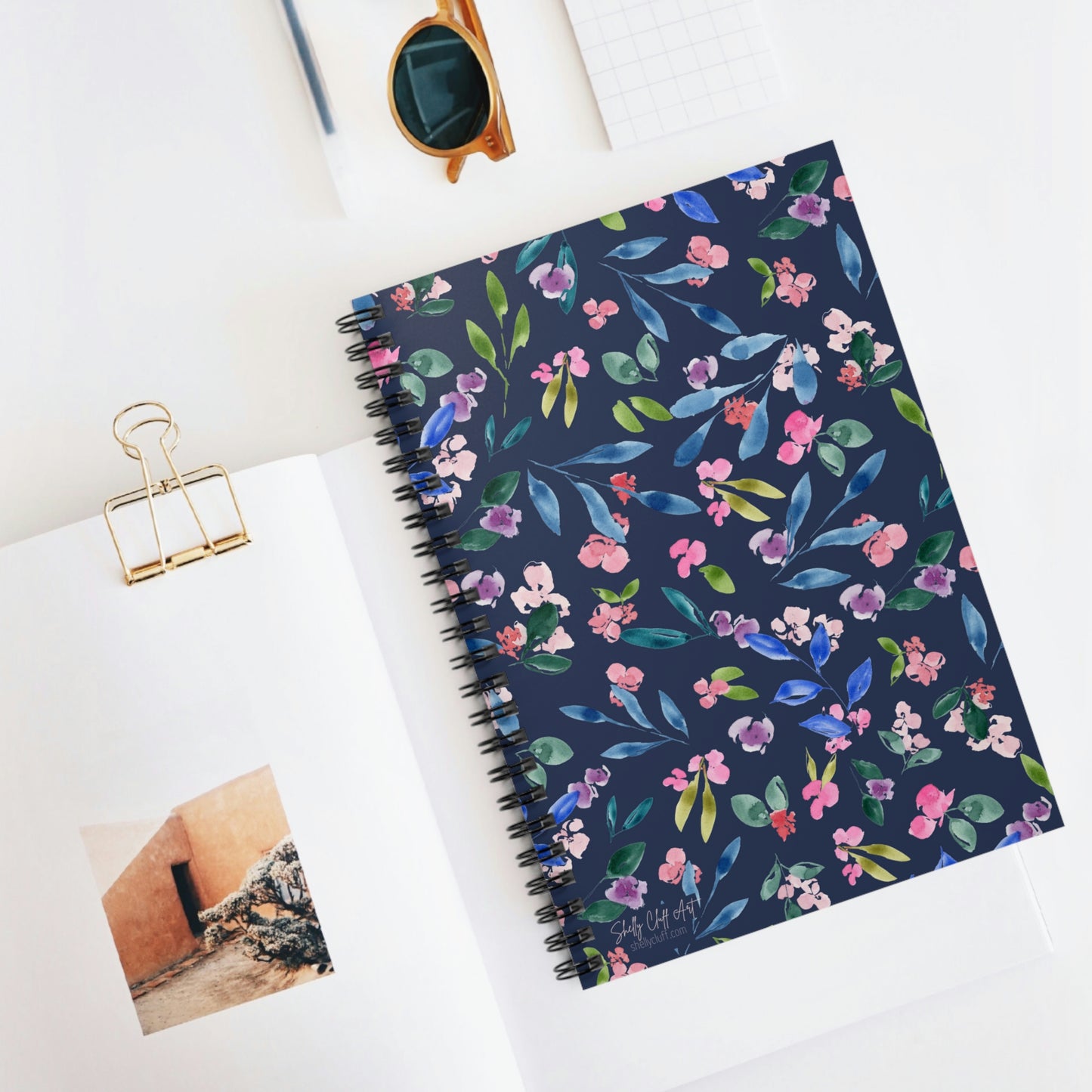 Blue Floral Spiral Notebook - Ruled Line