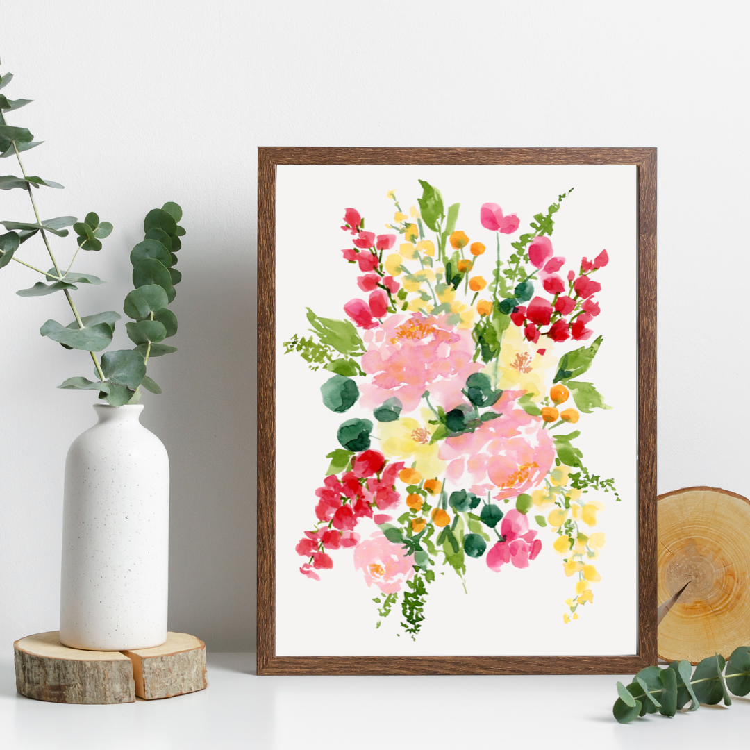 "Pink and Red Bouquet" Print