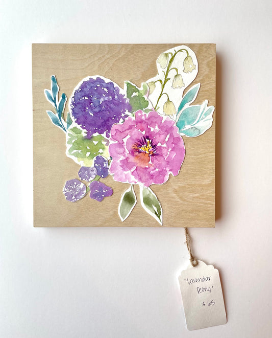 Lavender Peony- wood mounted collage