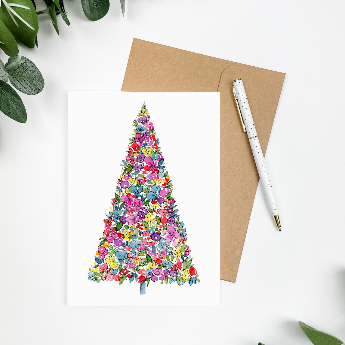 "Merry and Bright" Christmas Tree Greeting Card 5x7"