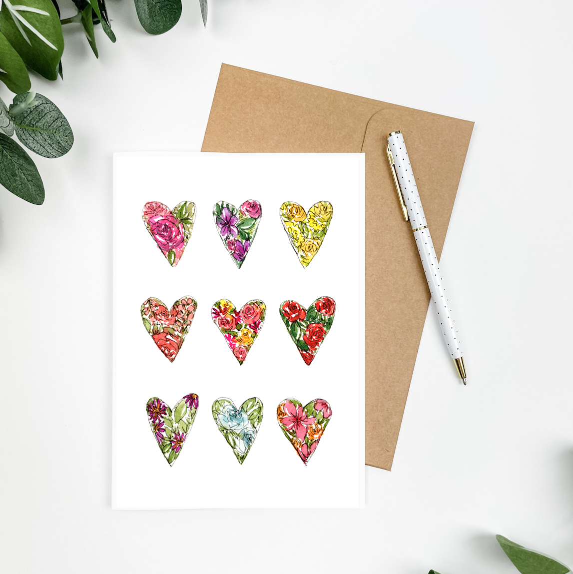 Floral Mini Hearts Valentine's Greeting Card 5x7"